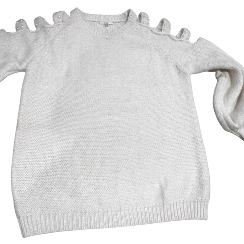 Easel Cream Pearl Cutout Sleeve Fuzzy Knit Sweater S/M - Picture 5 of 13